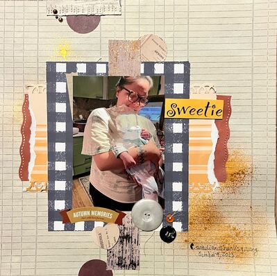 Sweetie
Sketch Challenge 10/14/2024
Keywords: ink;ripped paper;sketch;pp background;border punch;1 photo;heart;sticker;pop dots