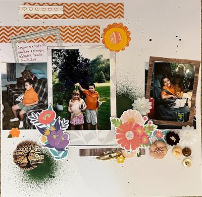 This is our Happy Place
Saturday, 1/13   Spring/Rainbow
Keywords: orange;flowers;buttons;frames;paint splatters;tree