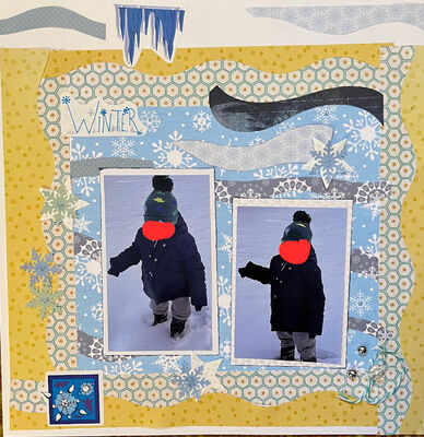 winter
8/13 challenge
Keywords: blue;swirls;stars' snowflakes;stickers;twine;pop dots;border cut paper swirls