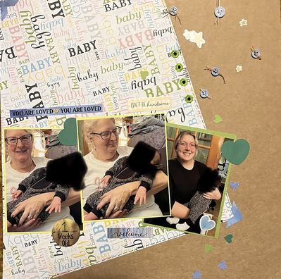 You are loved
Fort Five challenge
Keywords: 4 stars;4 stickers;4 eyelets;4 blue hearts;5 green hearts;5 buttons