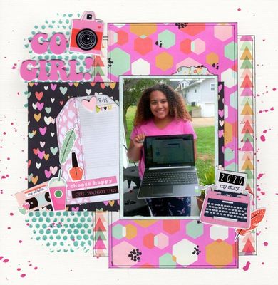 Go Girl!
Photo of sweet granddaughter Makaylee on her first day of college. Sadly it was online like so many others. She does have 2 classes one evening that she gets to attend college. (August 2020)
Keywords: Simple Stories