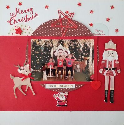 Wednesday 5th. The receipe is for Tortals roll up. My ingredients are, buttons ,  Polka Dot paper , white card stock, Gems, Red paper, Round shapes x 3, and Ribbon. 
